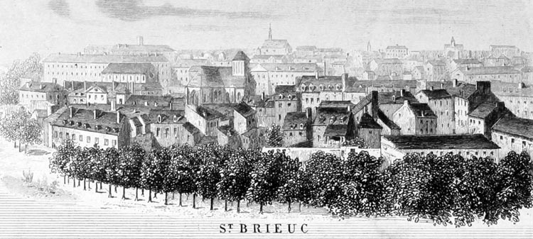 Gravure de la ville de Saint Brieuc, en 1883, gravure reproduite et restaurée numériquement par © Norbert Pousseur