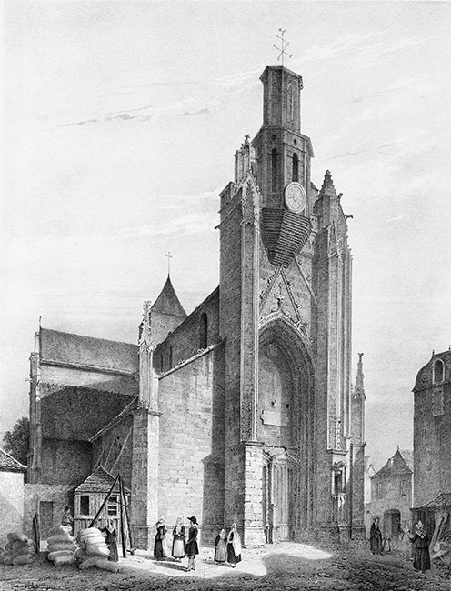 Façade de l'église de Guérande - gravure reproduite et restaurée numériquement par © Norbert Pousseur