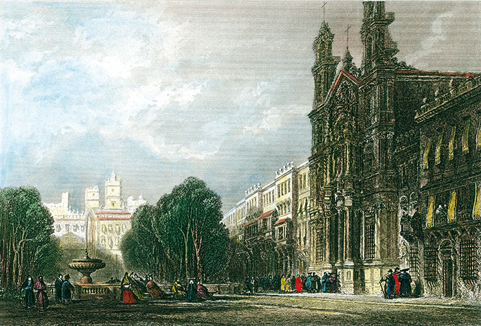 Ville de Cadix vers 1830 - gravure reproduite et restaurée numériqueemnt par © Norbert Pousseur