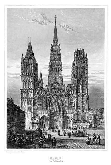 Façade de la cathédrale de Rouen par Rouargue  - gravure reproduite et restaurée numériquement par © Norbert Pousseur