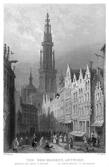 Le marché aux oeufs d'Anvers - gravure reproduite et restaurée numériquement par © Norbert Pousseur