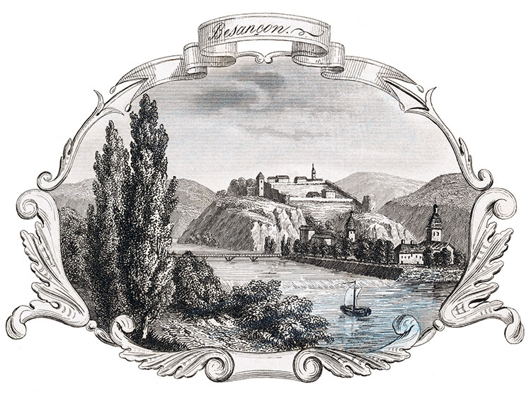La butte de Besançon, vers 1850 - gravure reproduite et retouchée par © Norbert Pousseur