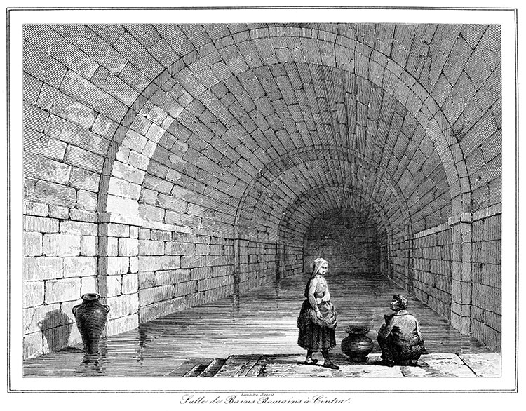 Portugal : Bains romains de Sintra (ou Cintra) vers 1840 - gravure reproduite et corrigée numériquement par © Norbert Pousseur