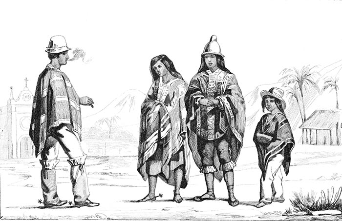 Costume du peuple chilien vers 1840 - gravure reproduite puis restaurée numériquement par © Norbert Pousseur