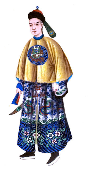 Portrait en pied d'un mandarin chinois en costume - photographie ou gravure reproduite puis restaurée par  © Norbert Pousseur