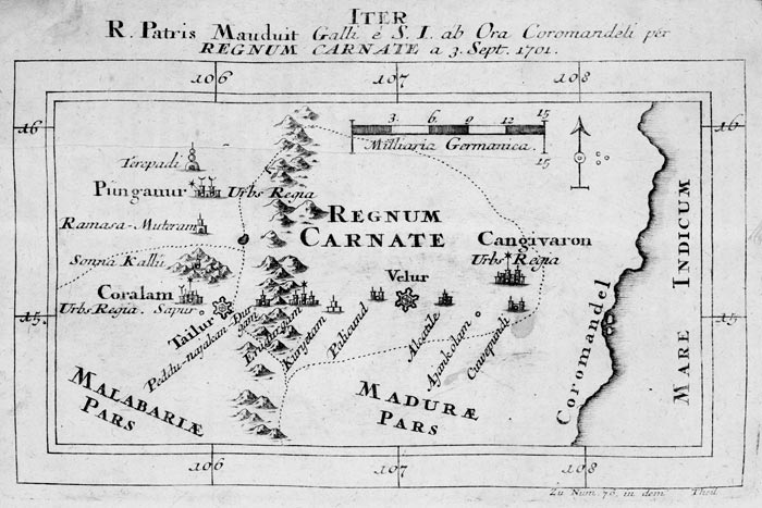 Les missions jésuites dans le Royaume de Carnate en 1700 - reproduction © Norbert Pousseur