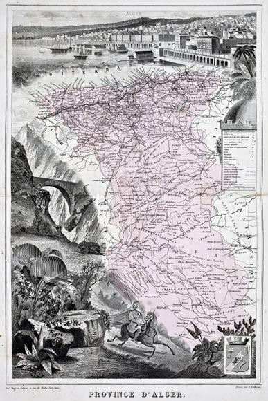 Carte de la province ou département d'Alger en 1883 - gravure reproduite et restaurée numériquement par © Norbert Pousseur