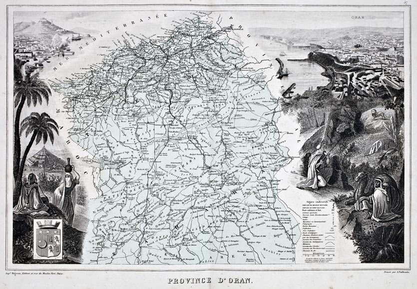 Carte de la province ou département d'Oran en 1883 - gravure reproduite et restaurée numériquement par © Norbert Pousseur