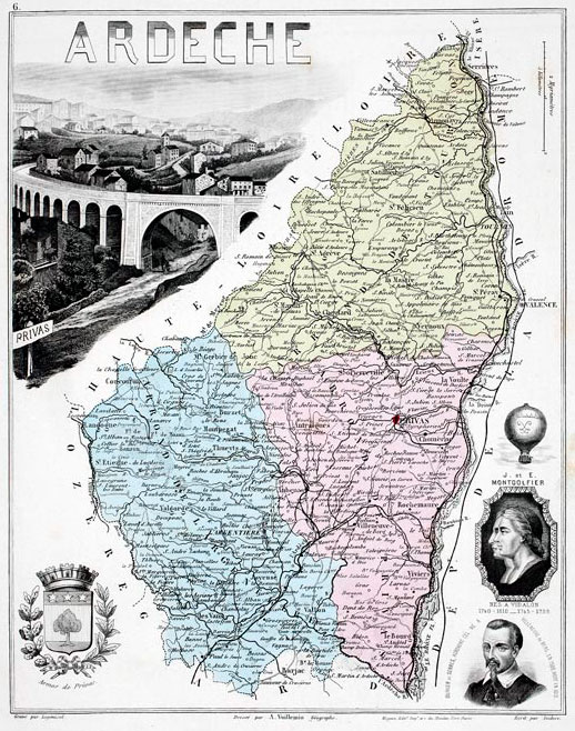 Carte du département de l'Ardèche - gravure reproduite et restaurée numériquement par © Norbert Pousseur