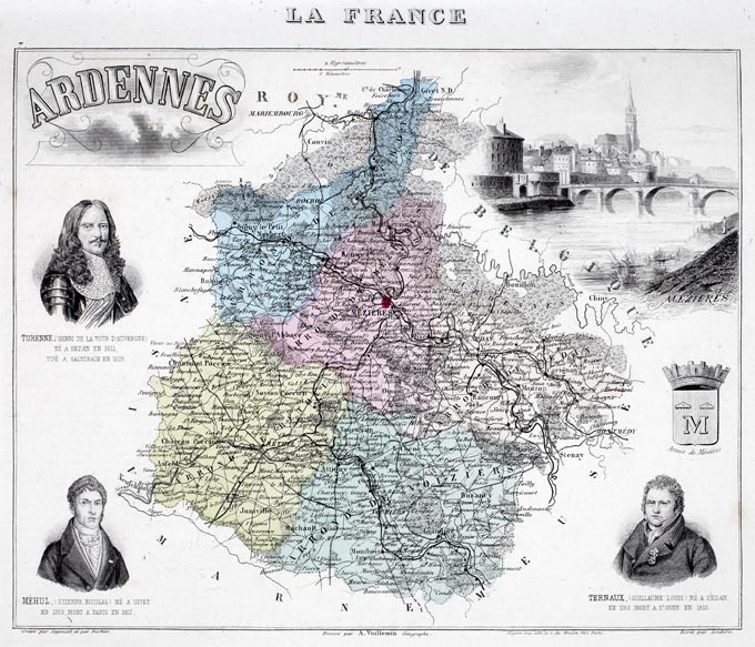 Carte du département des Ardennes - gravure reproduite et restaurée numériquement par © Norbert Pousseur