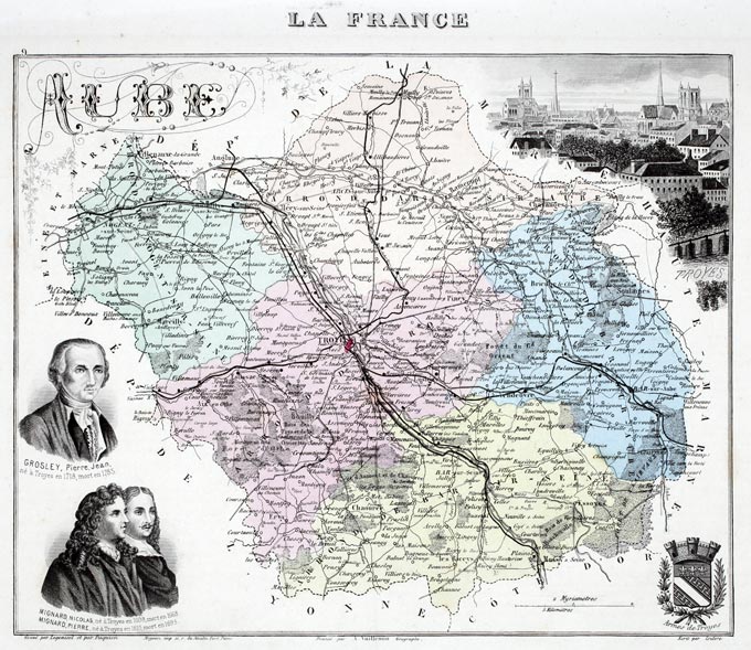 Carte du département de l'Aube en 1883 - reproduction © Norbert Pousseur