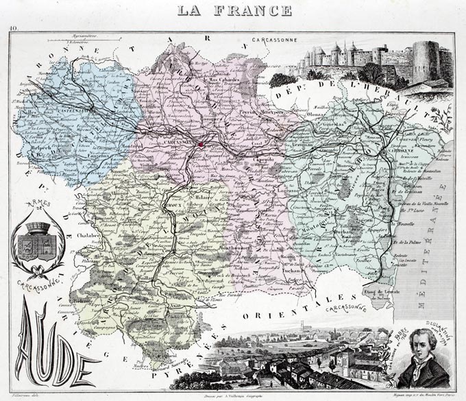 Carte du département de l'Aude en 1883 - reproduction © Norbert Pousseur