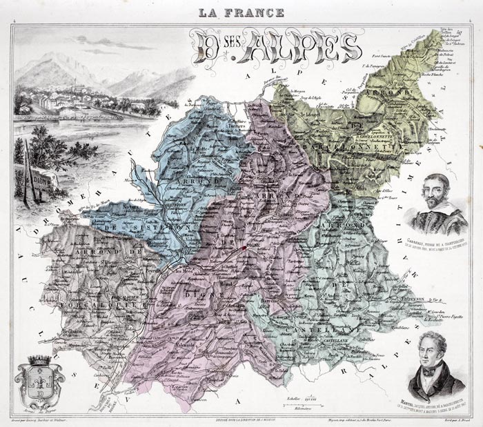 Carte des Basses-Alpes (Alpes de haute-Provence) - gravure reproduite et restaurée numériquement par © Norbert Pousseur