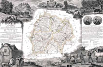 Zoom sur carte du Cantal par Levasseur en 1847 - gravure reproduite et restaurée numériquement par © Norbert Pousseur