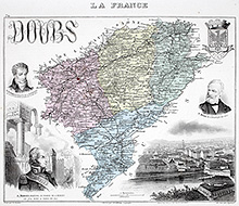 Zoom sur Carte du département du Doubs en 1883 - gravure reproduite et restaurée numériquement par © Norbert Pousseur