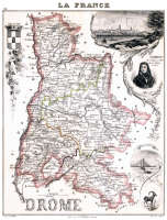 Zoom sur Carte du département de la Drôme en 1851 - gravure reproduite et restaurée numériquement par © Norbert Pousseur