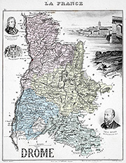 Zoom sur Carte du département de la Drôme en 1883 - gravure reproduite et restaurée numériquement par © Norbert Pousseur