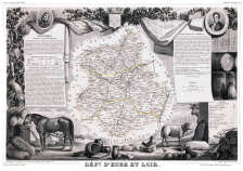 Zoom sur Carte de Levasseur du département d'Eure et Loir en 1847 - gravure reproduite et restaurée numériquement par © Norbert Pousseur