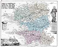 Zoom sur Carte du département Finistère en 1883 - gravure reproduite et restaurée numériquement par © Norbert Pousseur