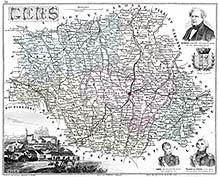 Zoom sur Carte du département du Gers en 1883 - gravure reproduite et restaurée numériquement par © Norbert Pousseur