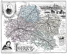 Zoom sur Carte du département du Loiret en 1883 - gravure reproduite et restaurée numériquement par © Norbert Pousseur