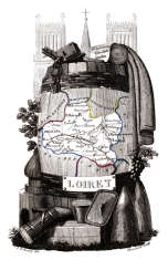 Zoom sur Carte succinte du Loiret vers 1830 - gravure reproduite et restaurée numériquement par © Norbert Pousseur
