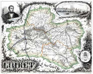 Zoom sur Carte du département du Loiret en 1851 - gravure reproduite et restaurée numériquement par © Norbert Pousseur