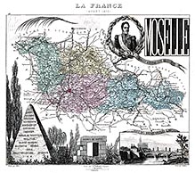 Zoom sur Carte du département de la 
Moselle en 1883 - gravure reproduite et restaurée numériquement par © Norbert Pousseur