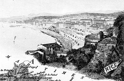 Gravure de la ville de Nice, en 1883 - reproduction © Norbert Pousseur