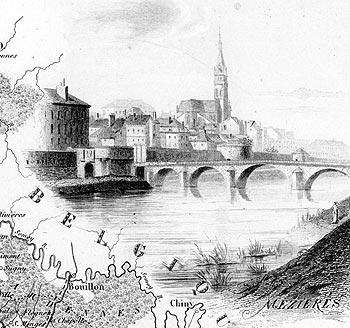 Gravure de la ville de Mézières, en 1883 - reproduction © Norbert Pousseur