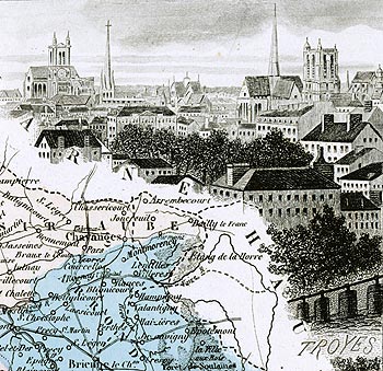 Gravure de la ville de Troyes, en 1883 - gravure reproduite et restaurée numériquement par © Norbert Pousseur
