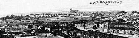 Gravure de la ville de Carcassone, en 1883 - reproduction © Norbert Pousseur