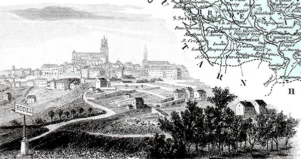 Gravure de la ville de Rodez, en 1883