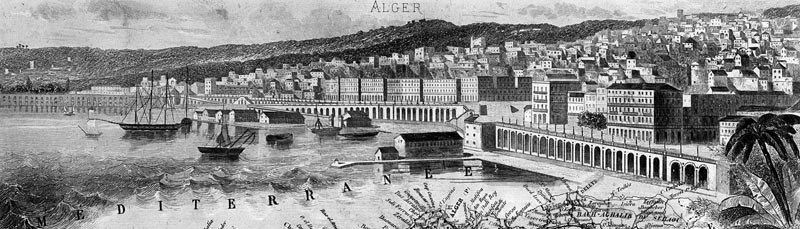 Gravure d'Alger depuis le bord de mer, en 1883 - gravure reproduite et restaurée numériquement par © Norbert Pousseur