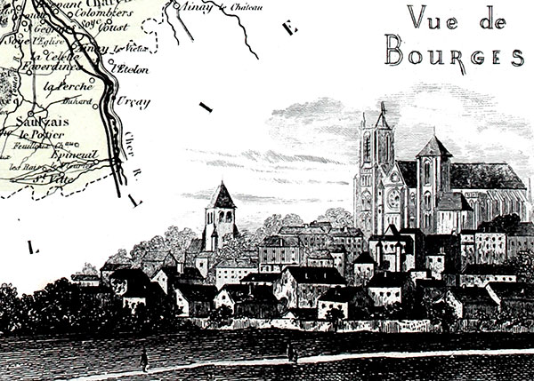 Gravure de la ville de Bourges, en 1883