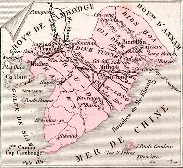 Carte de la Cochinchine en 1883 - reproduction © Norbert Pousseur