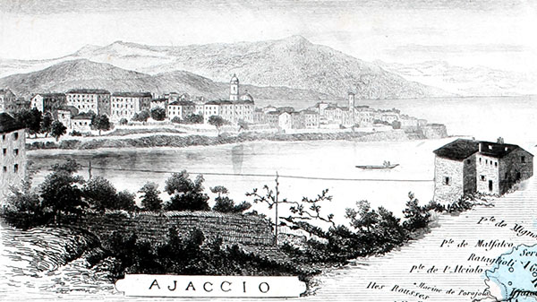 Gravure de la ville d'Ajaccio, en 1883, reproduction Norbert Pousseur