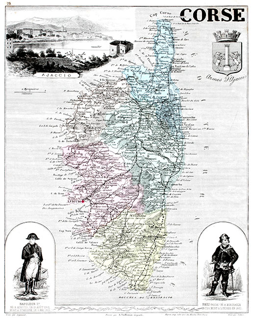 Carte du département de la Corse en 1883, reproduction Norbert Pousseur