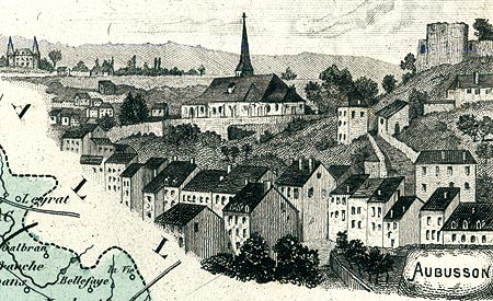 Gravure de la ville d'Aubusson, en 1883 - reproduction © Norbert Pousseur