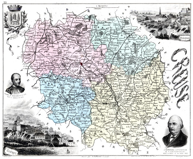 Carte du département de la 
Creuse en 1883 - reproduction © Norbert Pousseur