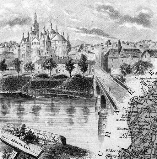 Gravure de Périgueux en 1883 - gravure reproduite et restaurée numériquement par © Norbert Pousseur