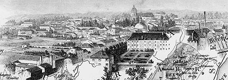 Gravure de la ville de Bourg, en 1883 - reproduction © Norbert Pousseur