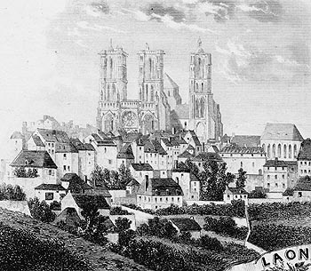 Gravure de la ville de Laon, en 1883 - reproduction © Norbert Pousseur