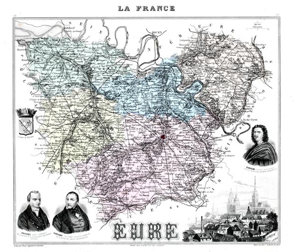 Carte du département de l'Eure en 1883 - Vuillemin - Reproduction Norbert Pousseur