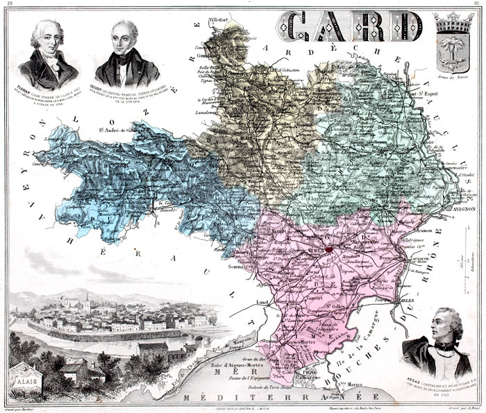 Carte du département du Gard en 1883 - reproduction © Norbert Pousseur