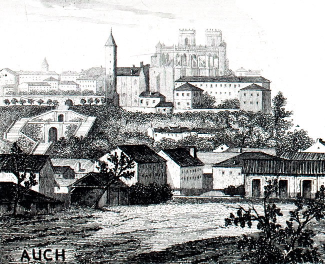 Gravure de la ville d'Auch, en 1883 - reproduction © Norbert Pousseur