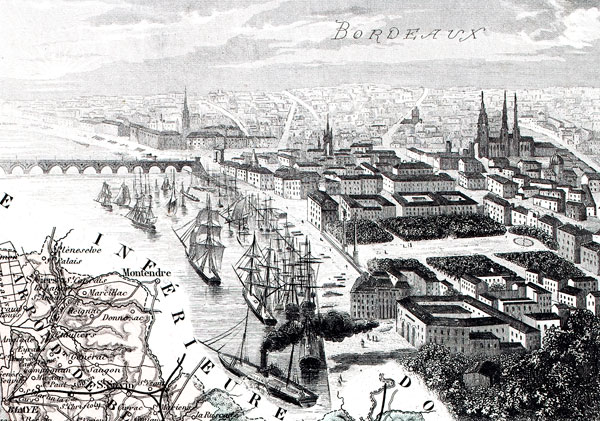 Gravure de la ville de Bordeaux, en 1883 - reproduction © Norbert Pousseur