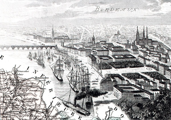 Gravure de la ville de Bordeaux, en 1883 - gravure reproduite puis restaurée numériquement par  © Norbert Pousseur