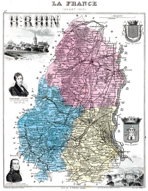 Carte du Haut Rhin avant 1870 par Vuillemin - gravure reproduite et restaurée numériquement par © Norbert Pousseur