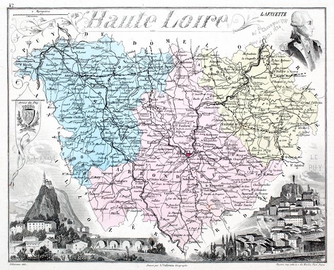Carte du département de la 
Haute Loire en 1883 - reproduction © Norbert Pousseur